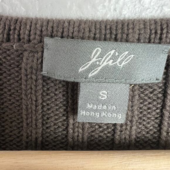 J. Jill Women's Small Brown Scoop Neck Ribbed Knit 3/4 Sleeve Cotton Sweater - Picture 3 of 6